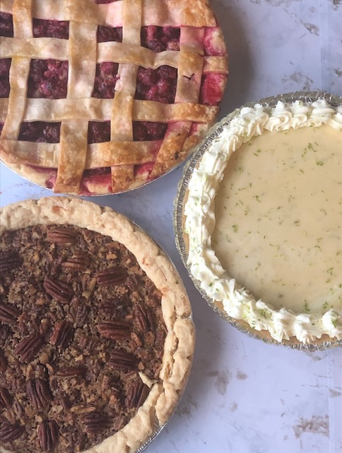 3 pies. Cranberry Orange, pecan, and key lime.